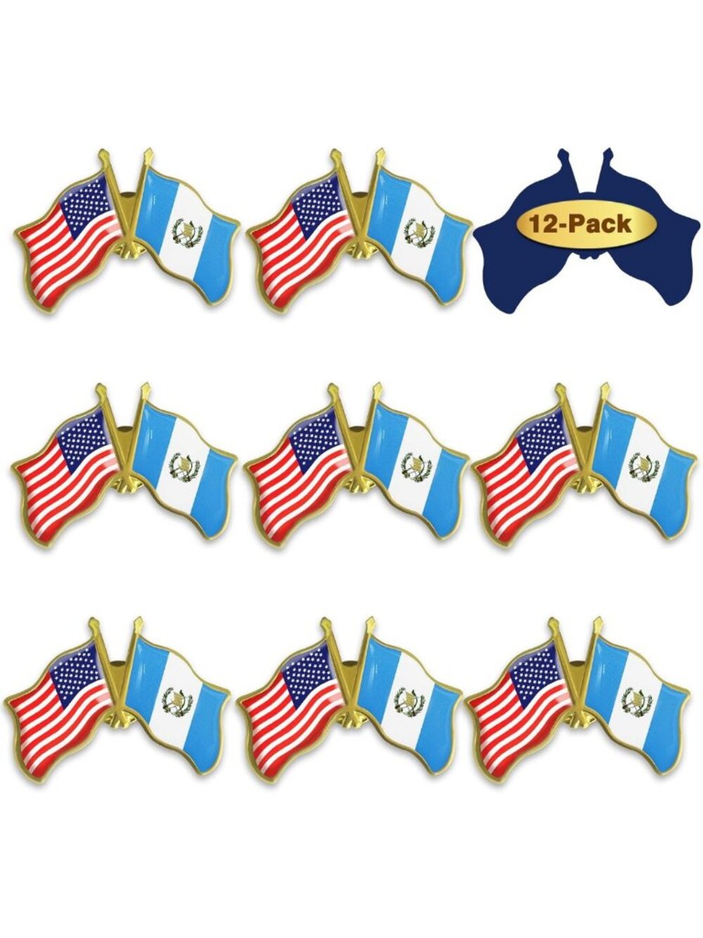 Guatemalan Friendship Flag Pins - Bulk Pack of 6/12/50/100 - 1.5” Enamel Pins